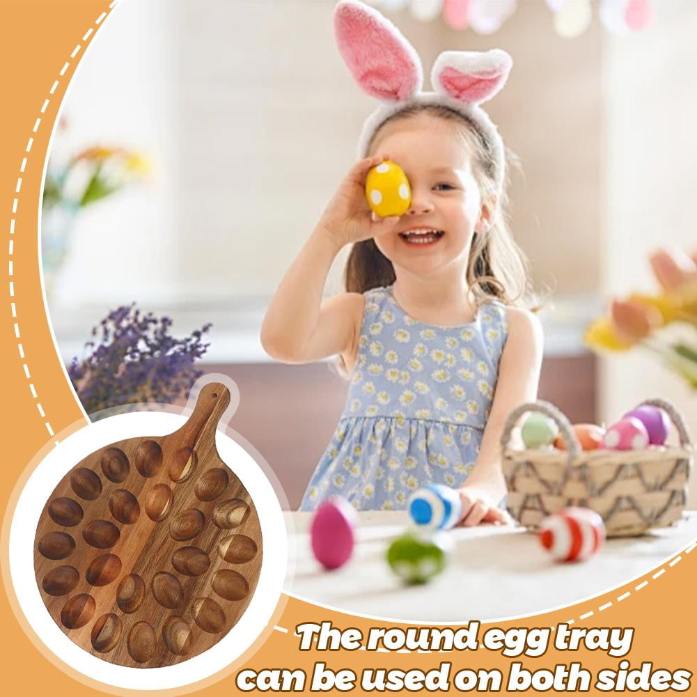 13in Wooden Egg Tray,24 Holes Round Egg Holder Container Charcuterie Board for Kitchen Countertops,easter egg Serving Tray