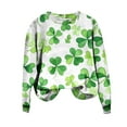 thumbnail image 5 of LEKWK St Patricks Day Shirt Green Glitter Heart Graphic Crew Neck Long Sleeve Sweatshirts Clover Shamrock Print Festival Pullover, 5 of 7