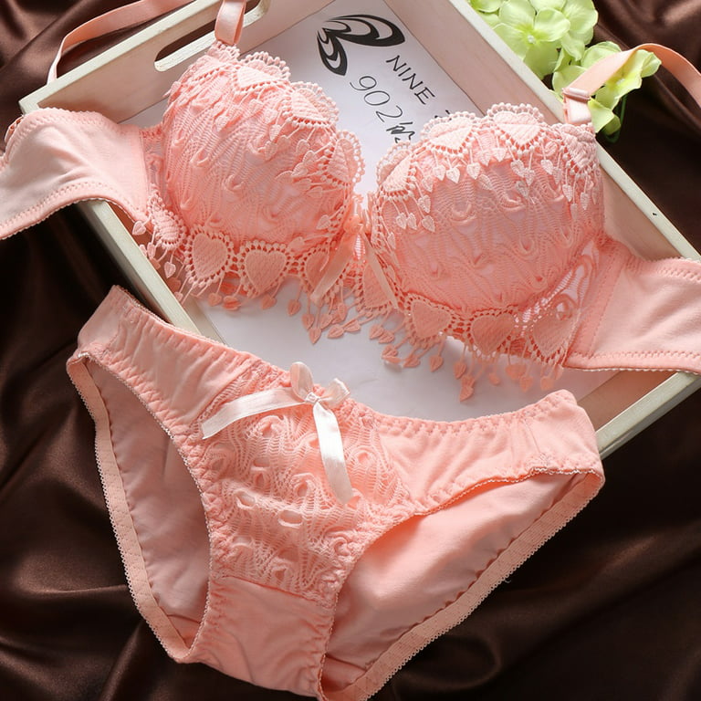 Vintage Women's Push Up Embroidery Bras Set Lace Lingerie Bra and Panties