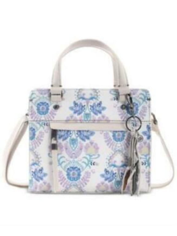 The Sak Alameda Satchel Crossbody Bag Stone Flowing Floral Leather Top Zip