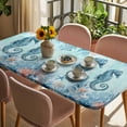 thumbnail image 3 of Coastal Seahorse Blue Table Cloths for 4 Foot Rectangle Tables, Summer Beach Nautical Coral Starfish Patio Waterproof Elastic Fitted Tablecloths, Washable Rectangular Table Cover for Camping, 3 of 8