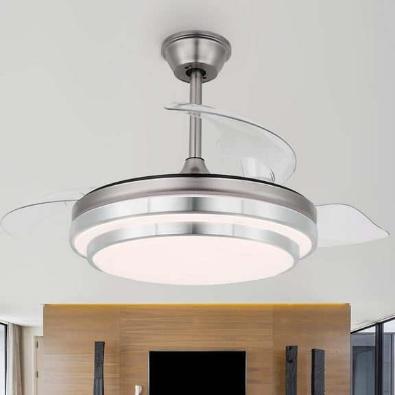 42" Retractable Ceiling Fan with Lights and Remote,Low Noise DC Motor,6 Speed,Modern Ceiling Fan in 3 Color Changeable for Dining Room Bedroom Living Room