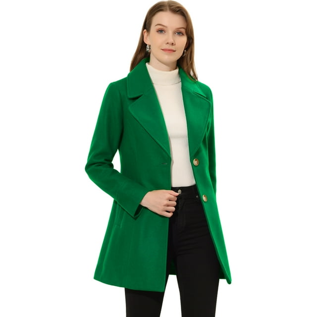 INSPIRE CHIC Manteau d'Hiver Élégant pour Femme à Revers Cranté, Boutonné, à Simple Boutonnage, Vert Foncé, TG