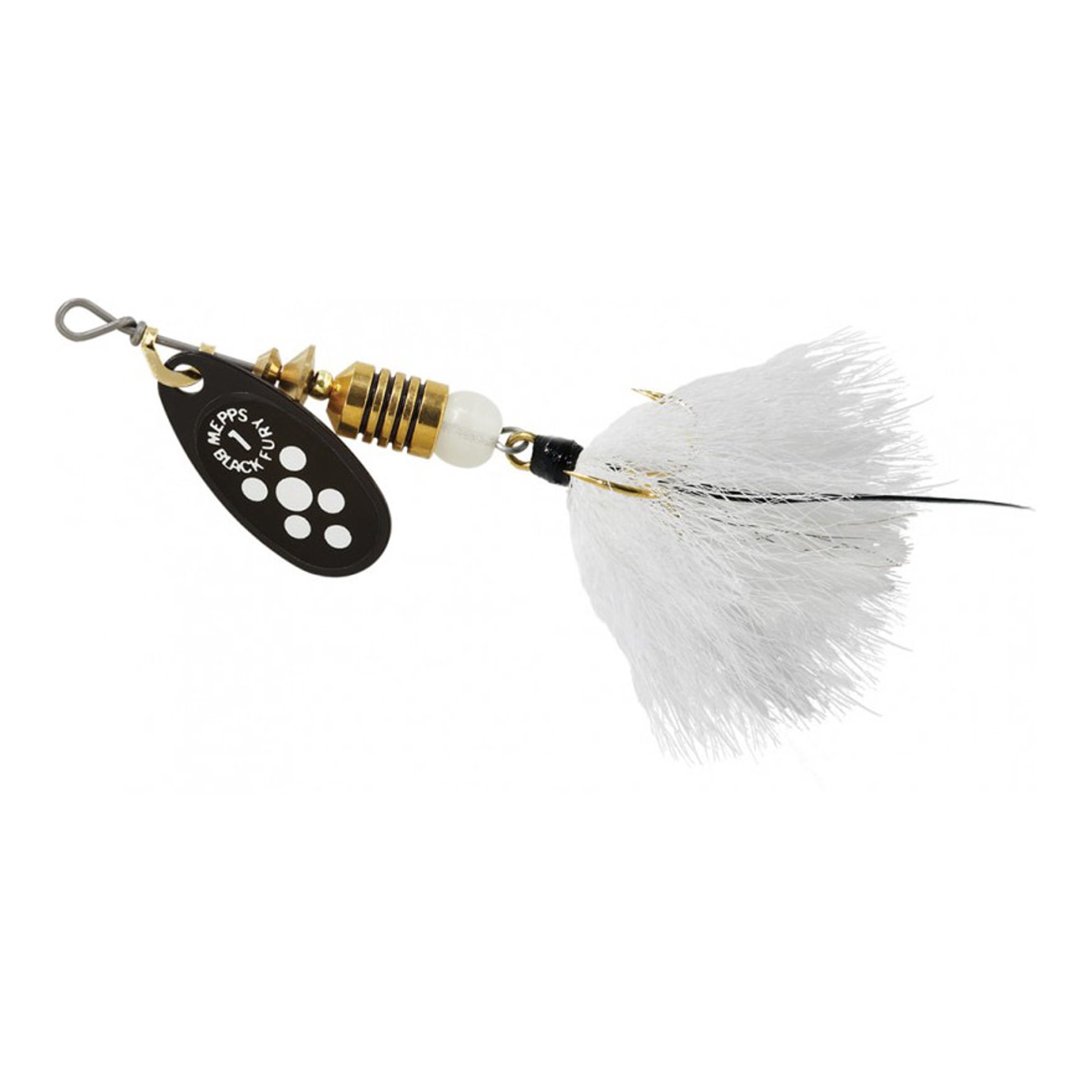 Mepps Aglia Black Fury Dressed Inline Spinner 1/8oz White Tail White Dot Blade