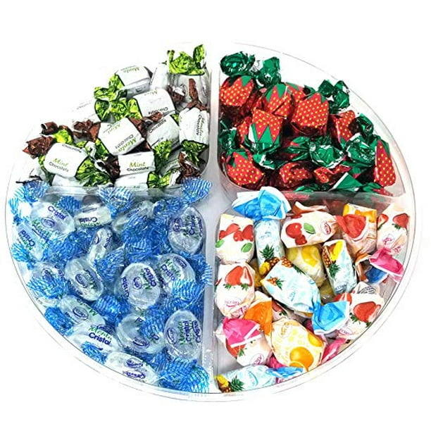 Gift Tray Hard Candy Party Mix Arcor Strawberry Fruit Cristal Mint And Mint Candy Assortment Four Section Assorted Candy Dish Bulk 2 Pounds Box Walmart Com