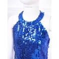 thumbnail image 5 of iiniim Kids Girls Halter Shiny Sequins Jazz Latin Dance Jumpsuit Sleeveless Romper Long Pants Royal Blue 6, 5 of 7