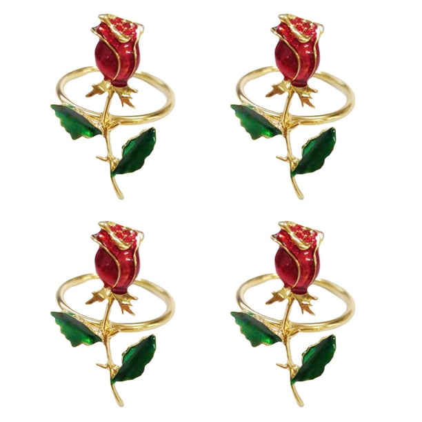 KAKOWELY 4 servilleteros de metal con forma de rosa, para restaurante occidental, decoración de mesa