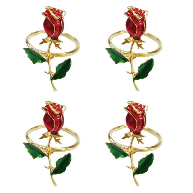 MasteelfCA 4Pcs Rose Napkin Rings Metal Napkin Rings Western Restaurant Napkin Rings Table Napkin Decor