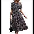 thumbnail image 3 of Vestidos Florales de para Mujer, Estilo Bohemio, Informal, de Verano, con Mangas Abullonadas, Estilo Occidental Negro L, 3 of 8