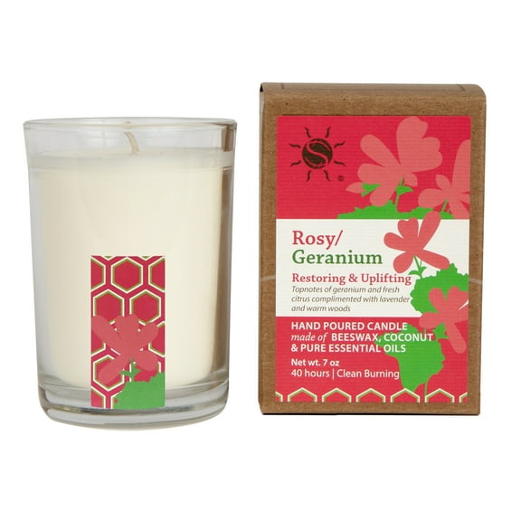 100% Pure Essential Oil Aroma Filled Candle in Glass, Rosy Geranium
