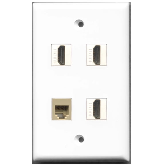 Ultra Spec Cables 3 Port HDMI 1 Port Phone RJ11 RJ12 Beige Wall Plate