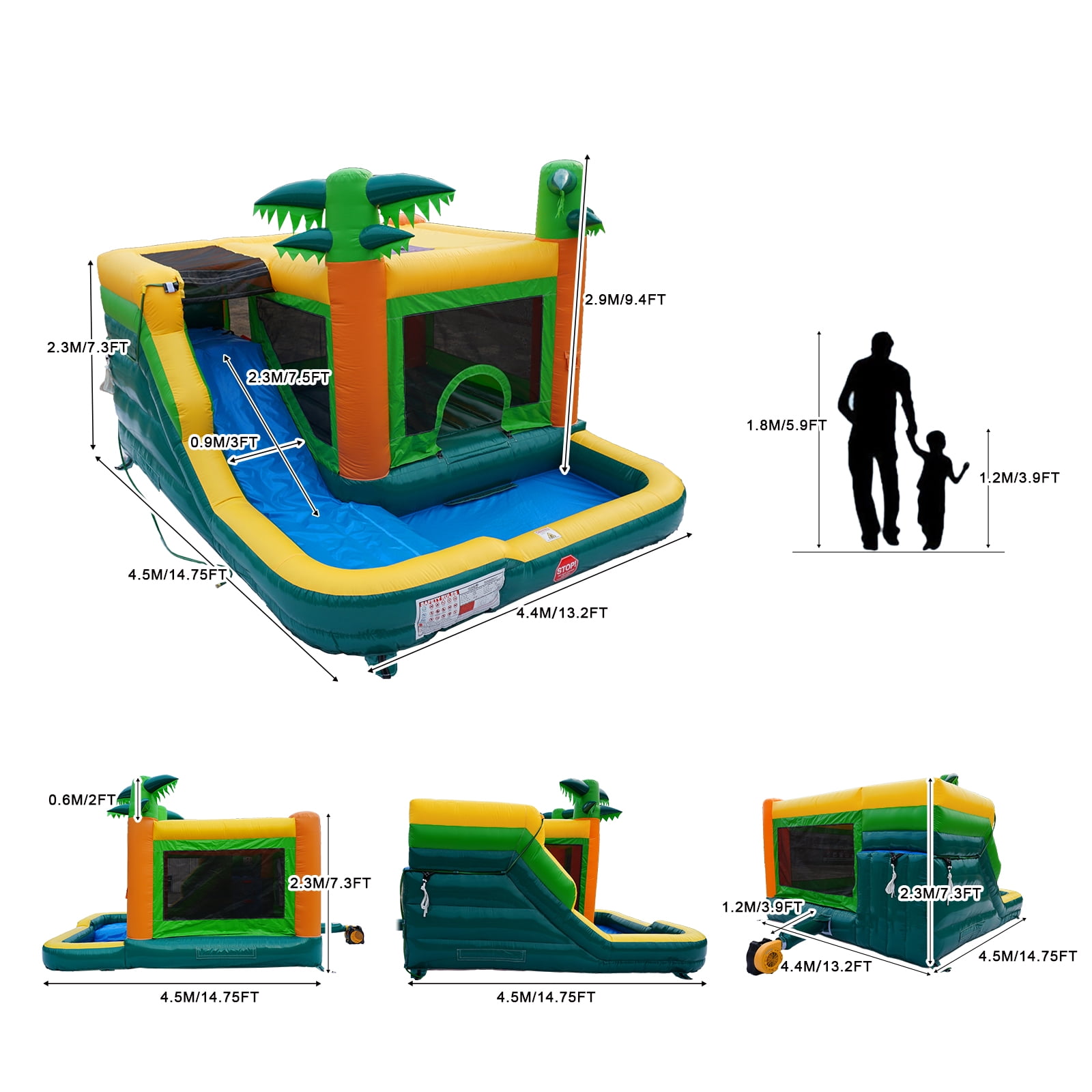 Hapcap PVC Inflatable Water slide Bounce House w/Pool, 15' x 13' x 9.4',Semi Commercial,Includes Blower