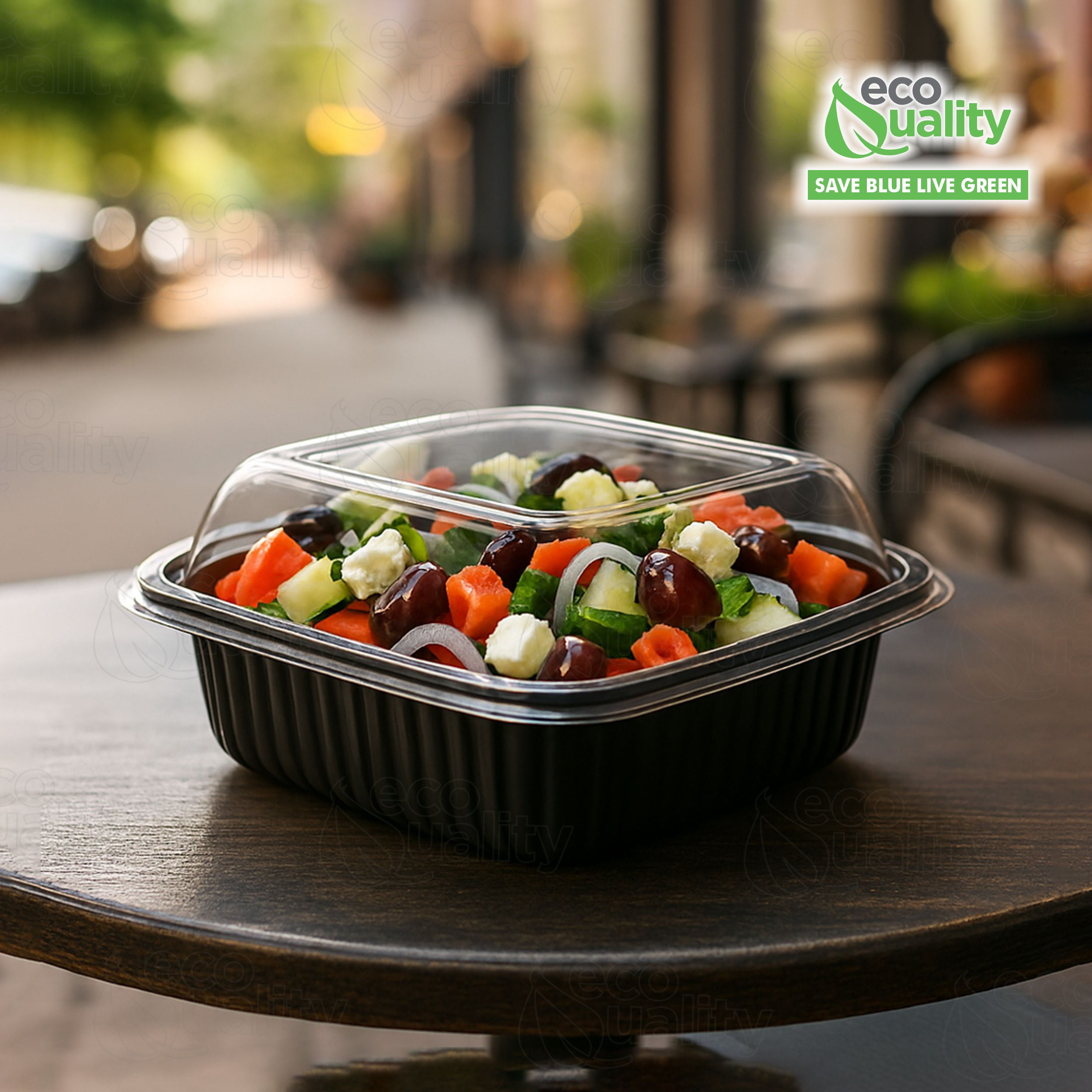EcoQuality 36oz 8" Square Black Container with Clear Dome Lid, Reusable Bento Box, Food Storage Containers | BPA Free | Stackable | Lunch Boxes, Microwave/Dishwasher/Freezer Safe (25)