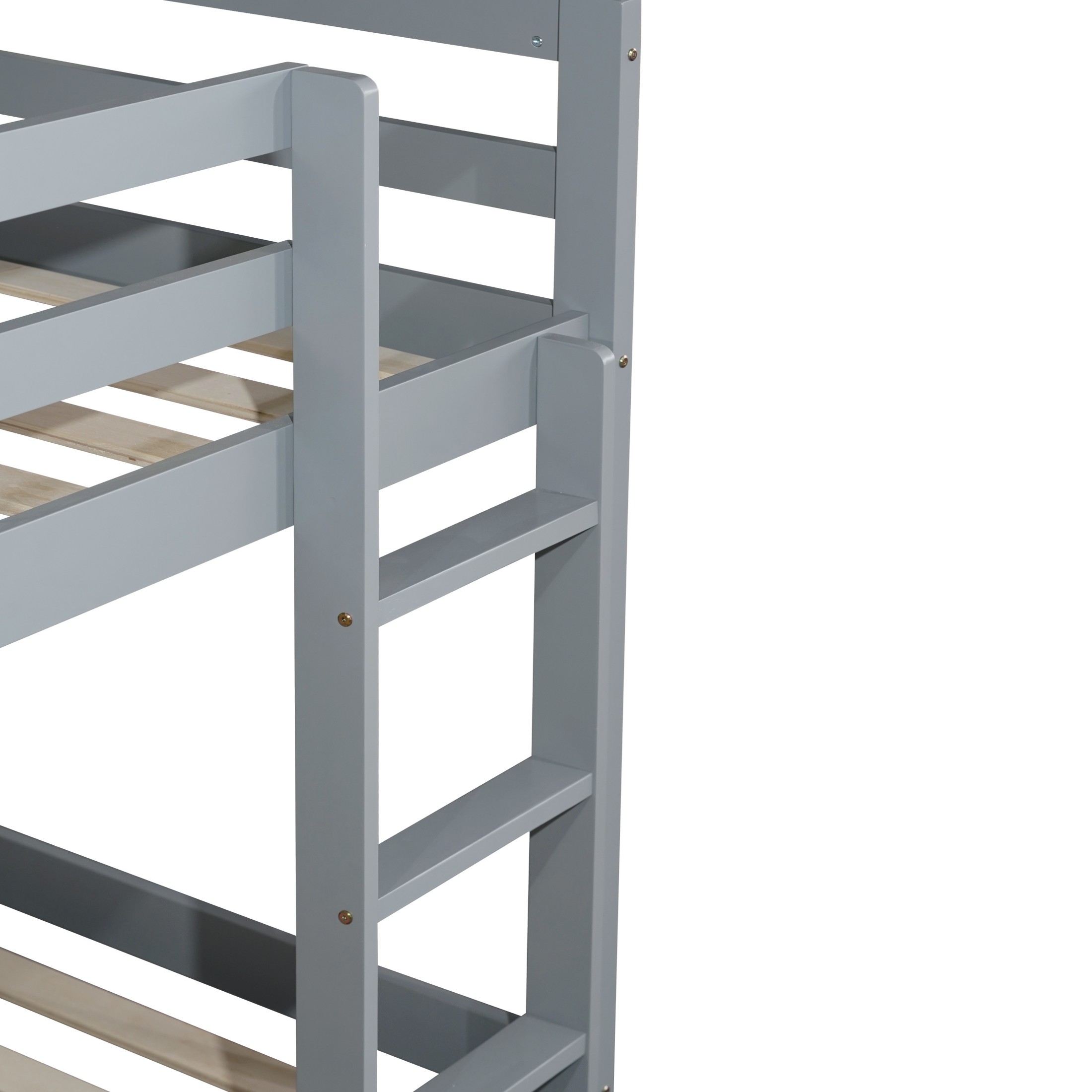 Aukfa Bunk Bed for Kids - Wood Bed Frame with Ladder - Twin over Twin - Gray