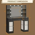 thumbnail image 6 of DIYSET Makeup Vanity Desk with Mirror and Lights, Glass Top Vanity with 2 Taller Acrylic Cabinets & 3 Lighted Drawers & 4 Shelves, Hollywood Bulb Vanity Table with Power Outlets, Black, 6 of 9