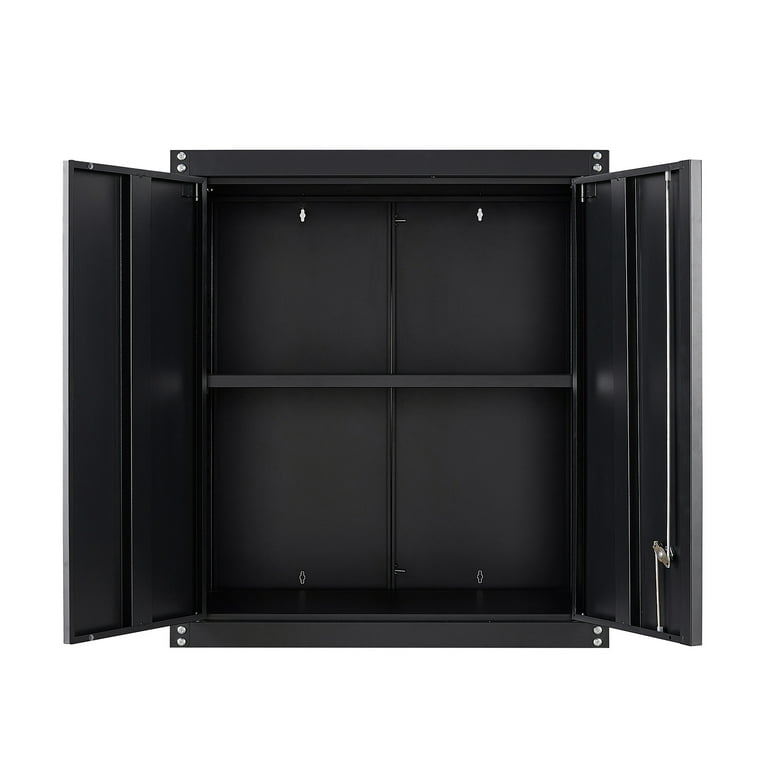 Marcree Metal Lockable Wall Cabinet with Adjustable Shelf Wall Mounted Storage Locker Cabinet for Home Office Garage Kitchen Black