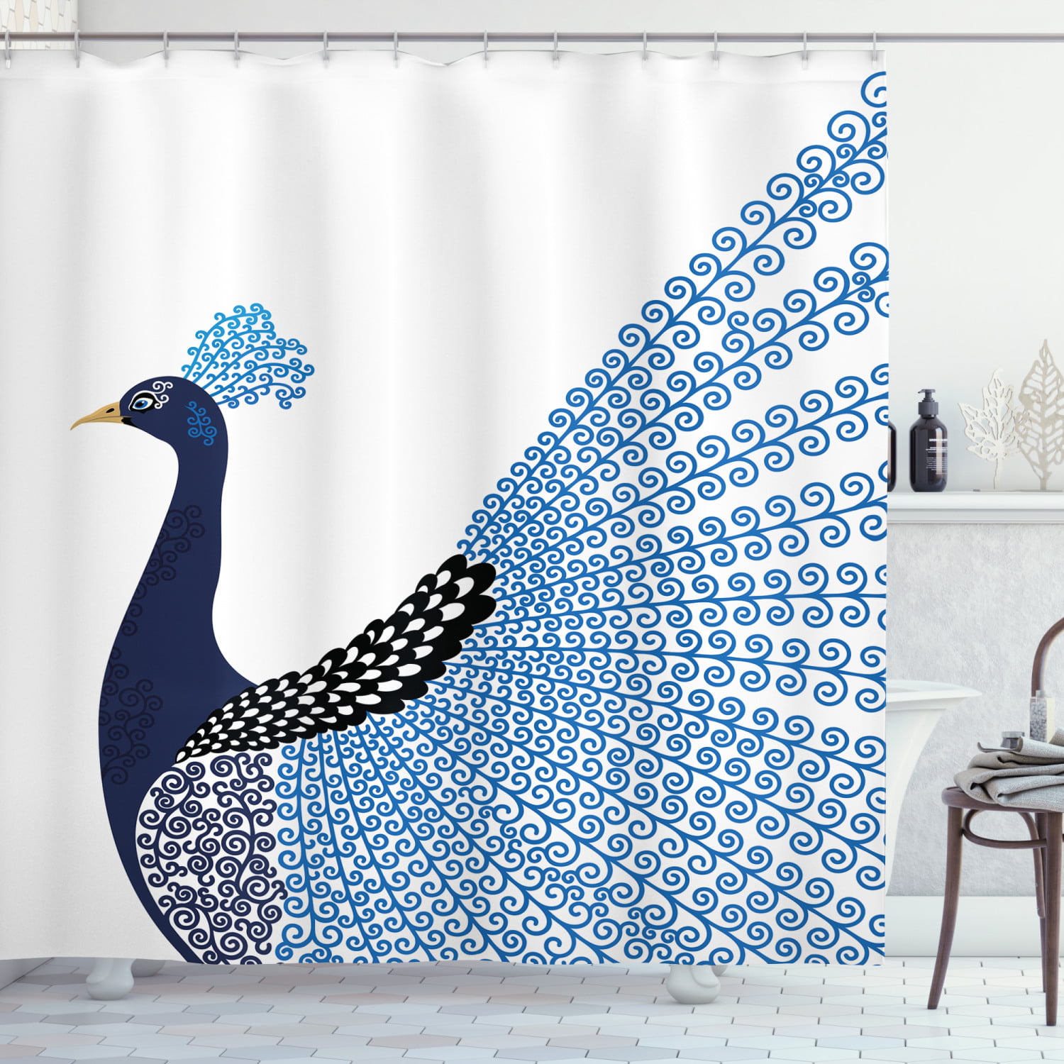 Peacock Shower Curtain Exotic Dark Feathers Print for Bathroom 