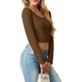 thumbnail image 3 of Cueply Womens Long Sleeve Shirts Spring Fall Fashion 2025 Basic Crop Tops Going Out Square Neck Tees Shirts Workout Outfits Y2k Clothes, 3 of 6