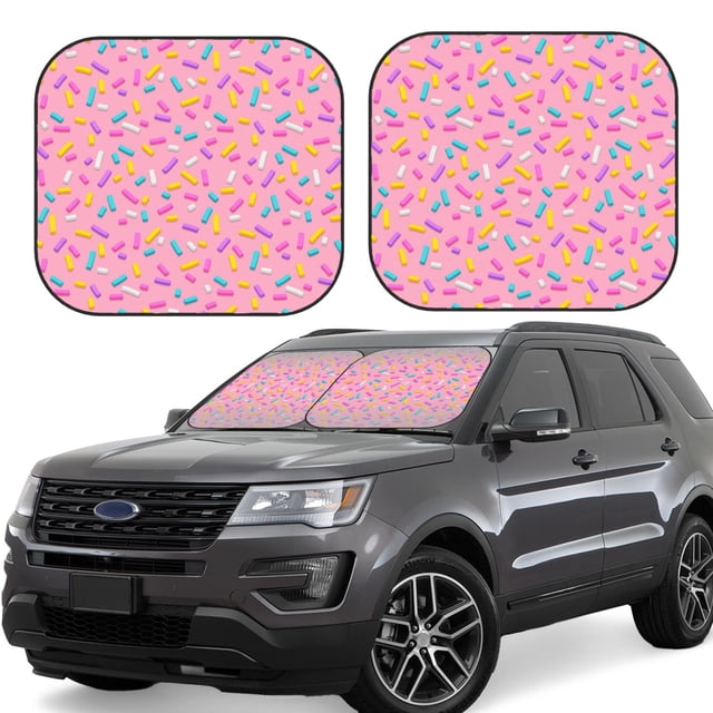 Fotbe Pink Donut 2-Piece Car Windshield Sun Shade | Sun Blocker for Car Windshield | Foldable Automotive Interior Accessories for Sun Protection-Large