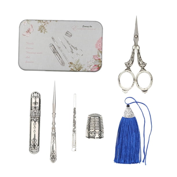 Juego de 6 tijeras vintage para coser y enhebrar, estuche de almacenamiento, kits de manualidades de costura. Flor