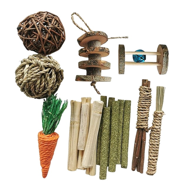 Juego de juguetes para masticar de conejo y hámster de madera, bolas tejidas de maíz y zanahoria, juego de juguetes para hámster para I Yuyangstore Juguetes de madera para hámster