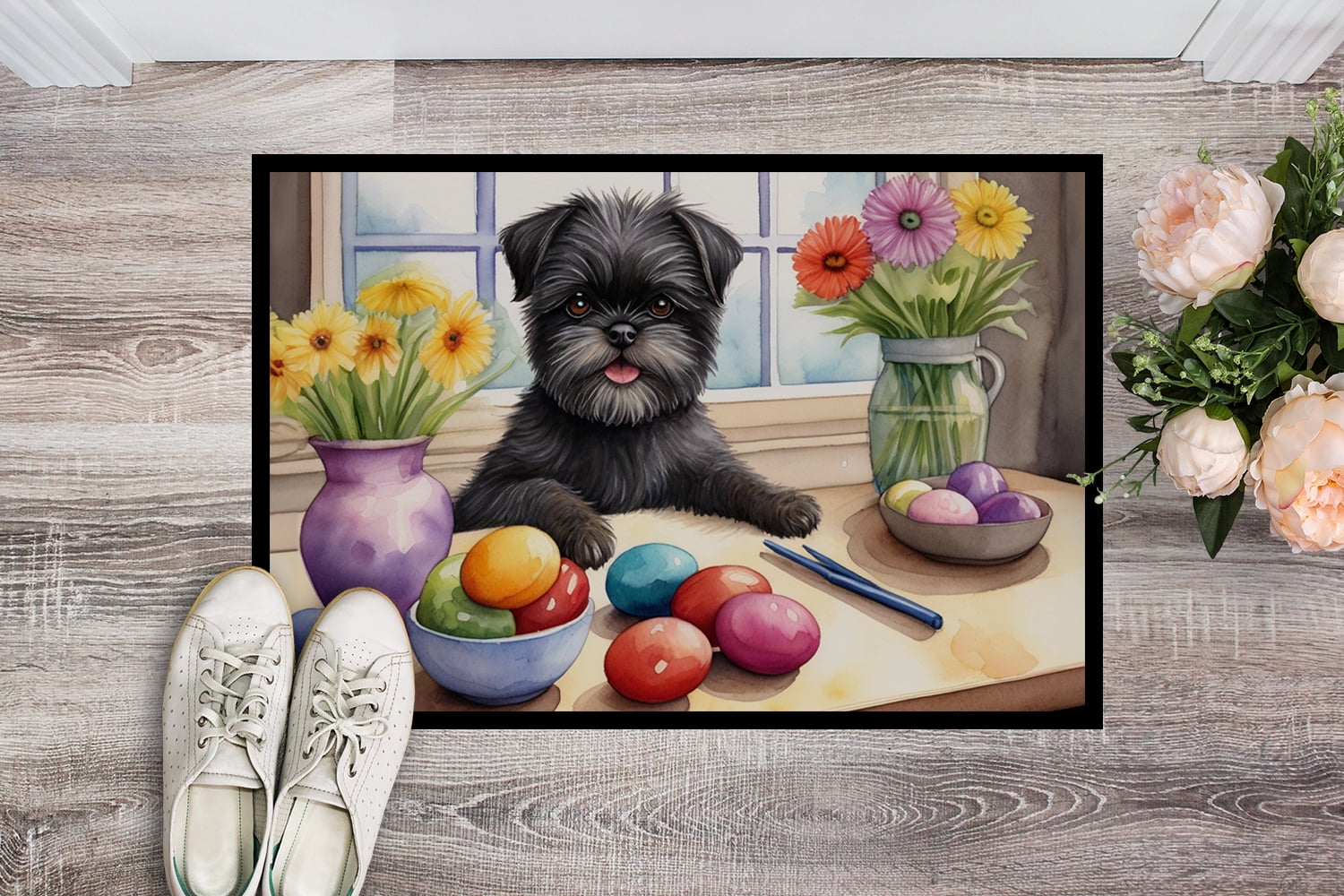 Decorating Easter Yorkshire Terrier Doormat