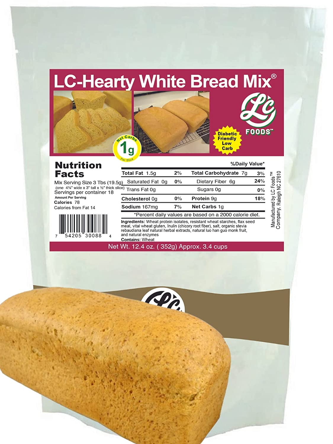 Low Carb Foods Hearty White Bread Mix | High Protein | Diabetic Friendly | Maltitol & Artificial Sweetener Free (12.4oz)