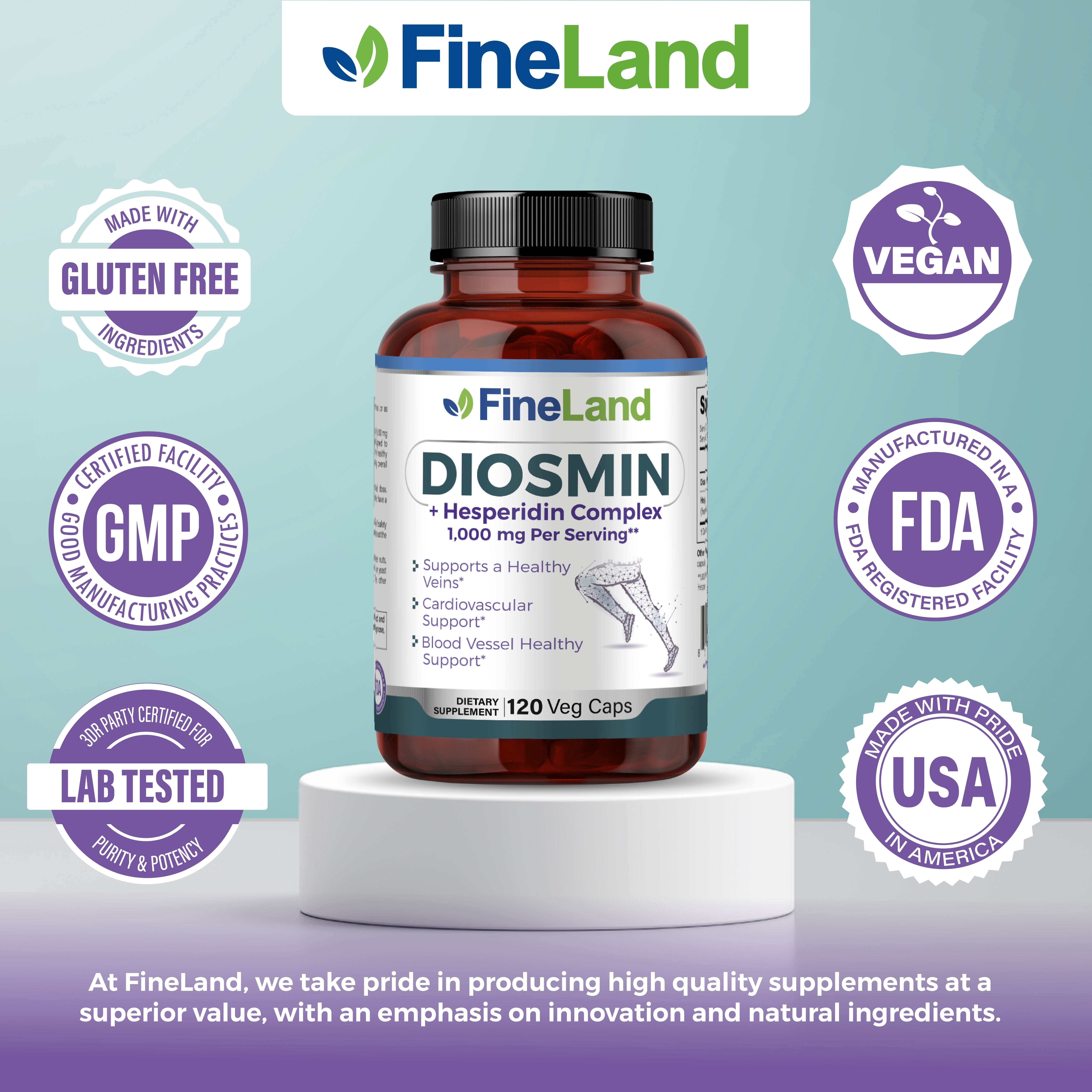 Fineland Vitamins Diosmin Hesperidin Complex for Circulatory Health, 120 Capsules