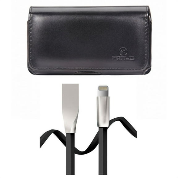 6ft USB Cable w Leather Case Belt Clip for iPhone XS Max - Flat Charger Cord Power Wire Sync and Swivel Holster Loops Cover Pouch