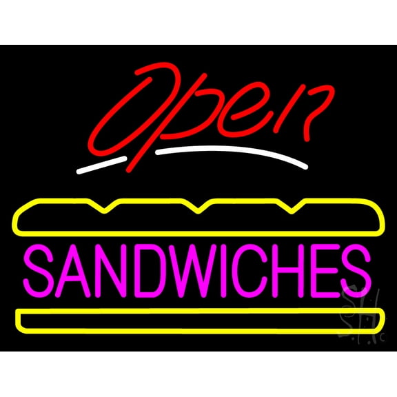 Open Sandwiches LED Neon Sign 15 x 19 - inches, Clear Edge Cut Acrylic Backing, with Dimmer - Bright and Premium built indoor LED Neon Sign for restaurant window and interior decor.
