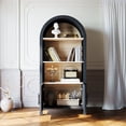 thumbnail image 3 of Black Arched 3-Tier Bookcase with Storage Door, Mid-Century Modern Design for Office and Living Room Decor, 3 of 7