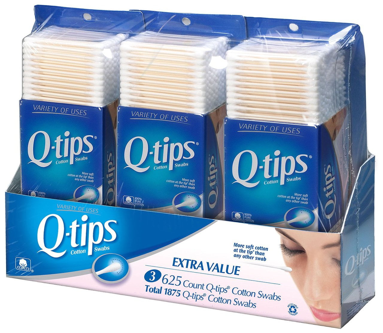 Qtips Cotton Swabs, Club Pack 625 ct, Pack of 3 Q Tips