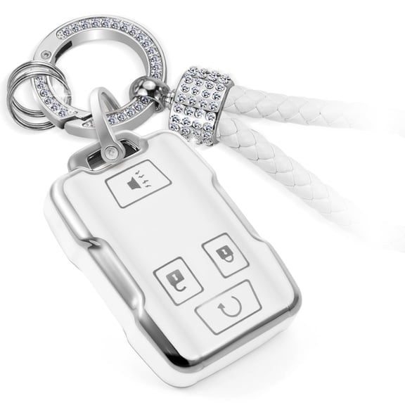 for GMC Key Fob Cover with Luxury Diamond Keychain, Upgraded Soft Case for Canyon Sierra 1500HD Yukon XL Chevy Colorado Silverado Tahoe Keychain