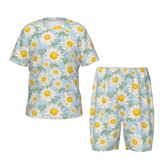 Balery Daisies Flowers Conjunto de Pijama Infantil de Manga Corta con Estampado – Ropa de Dormir de Algodón Suave-3X-Large
