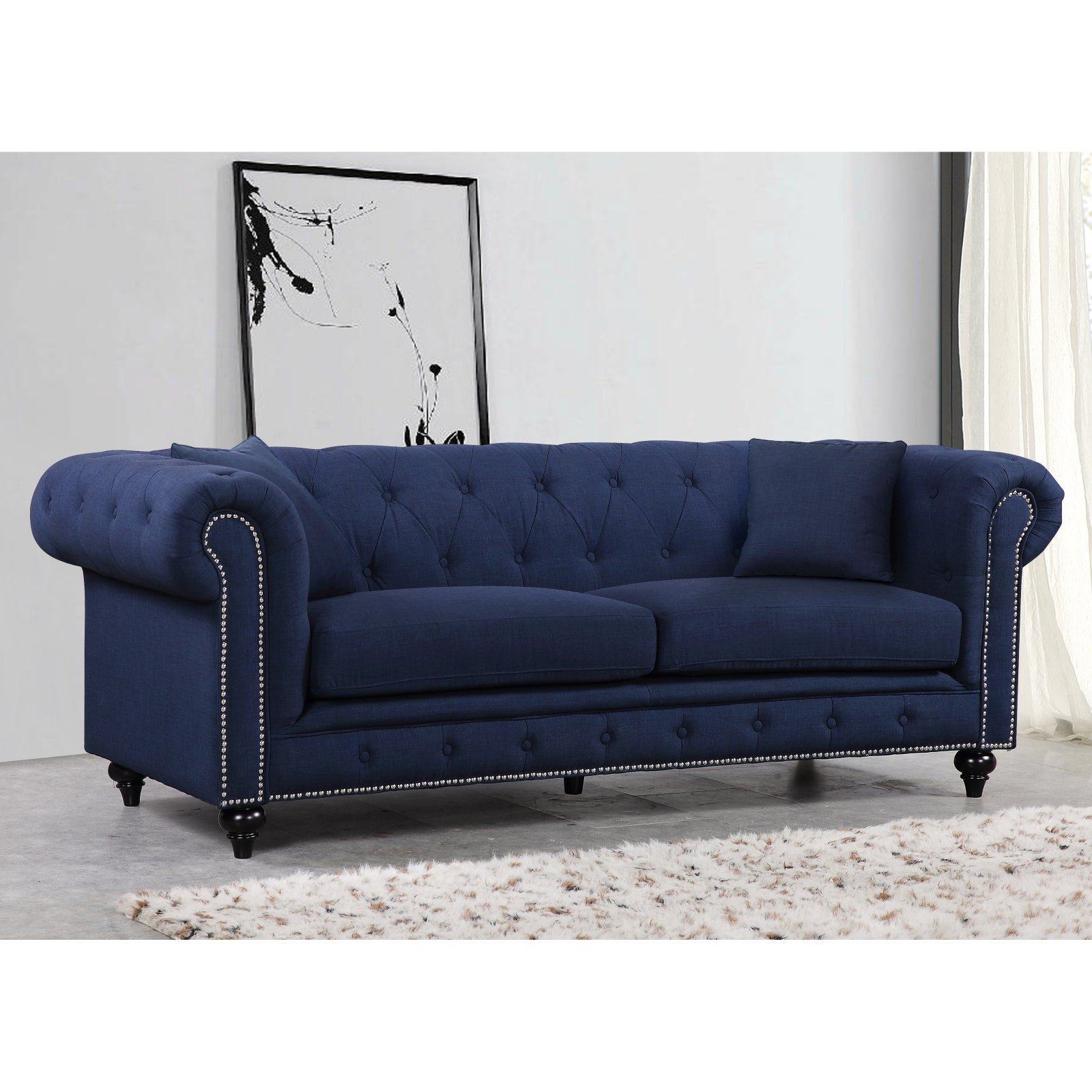 Meridian Furniture Inc Chesterfield Linen Sofa with Accent Pillows