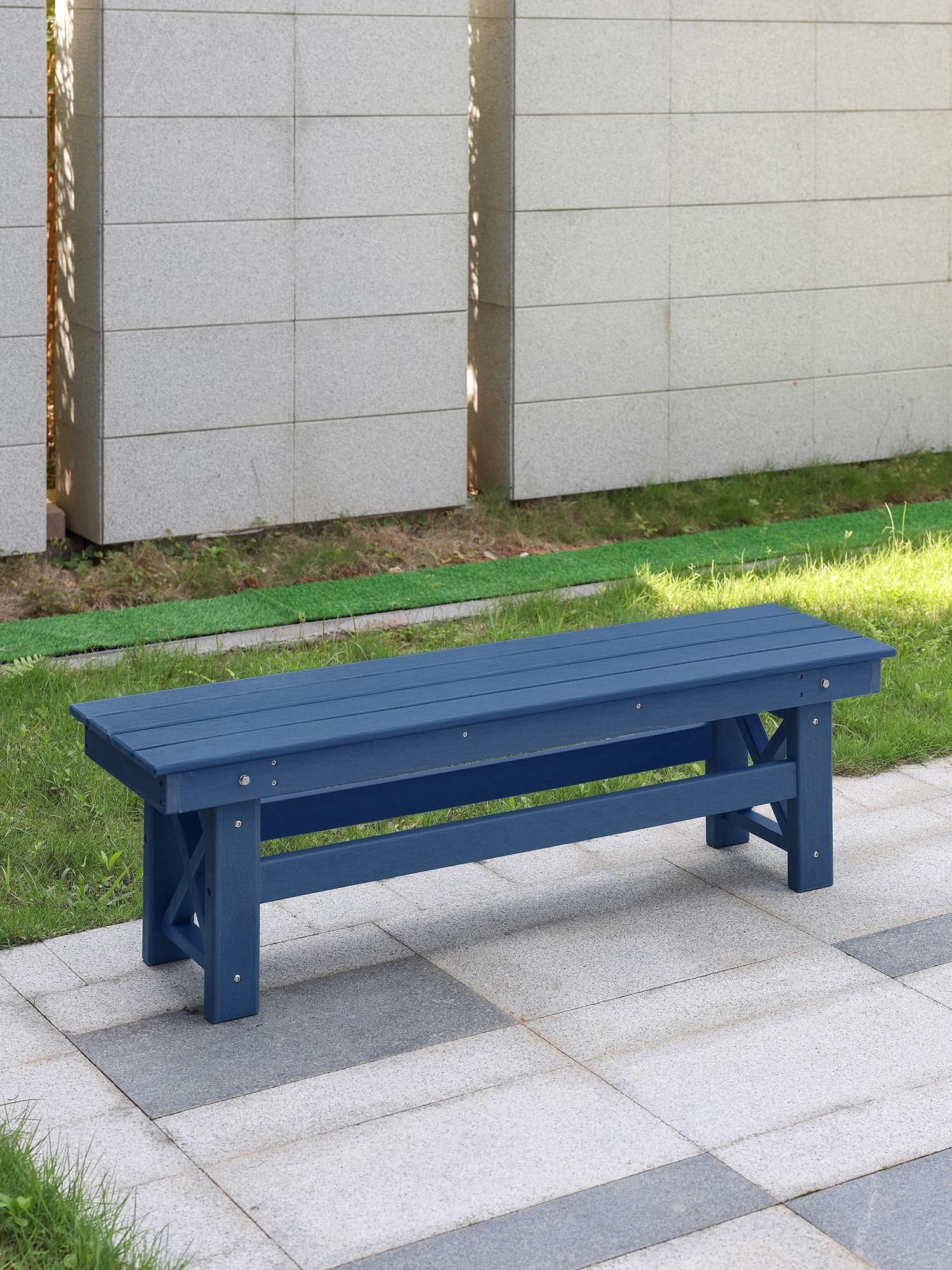 HDPE Outdoor Dining Table for 6, 66.9" Rectangle Patio Dining Table with 2.2" Umbrella Hole, All Weather HDPE Outdoor Table for Backyard, Deck, Garden, Poolside, Navy