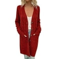 thumbnail image 1 of Manteau d'Hiver Automne pour Femmes Cardigan Tricoté Mode Col Rond Tricoté Ouvert devant Manteau Trench Solide Chaud Mi-Long Manteau Extérieur, 1 of 5