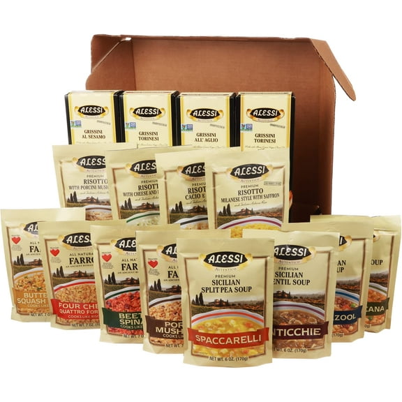 Taste of Italy Holiday Variety Gift Box, Sampler of Culturally Inspired Soups, Risottos, Farros and Premium Bread Sticks