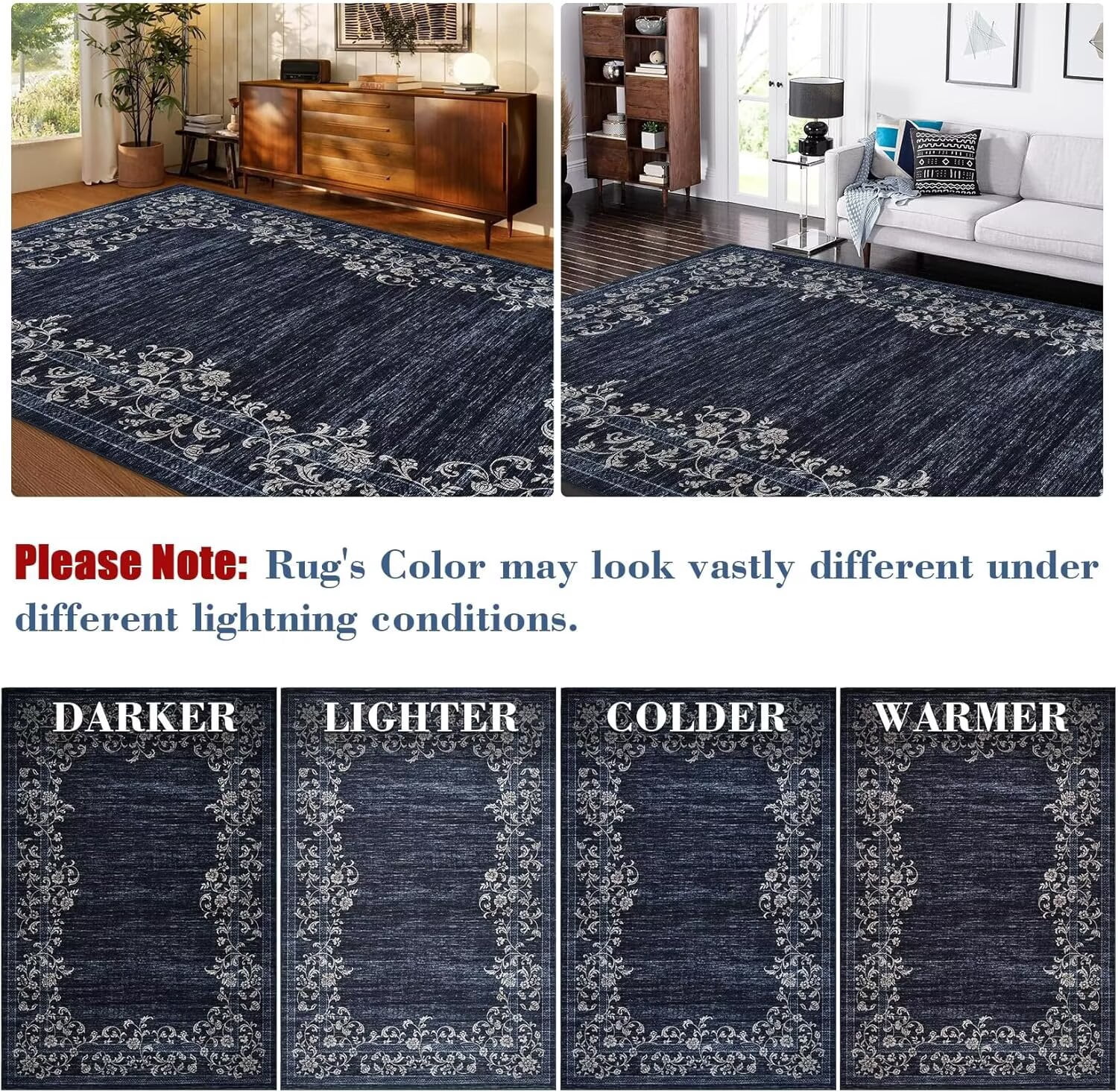 GlowSol 8'x10' Area Rug Modern Floral Area Rug Border Rugs for Living Room Bedroom Farmhouse Soft Foldable Area Rug, Blue