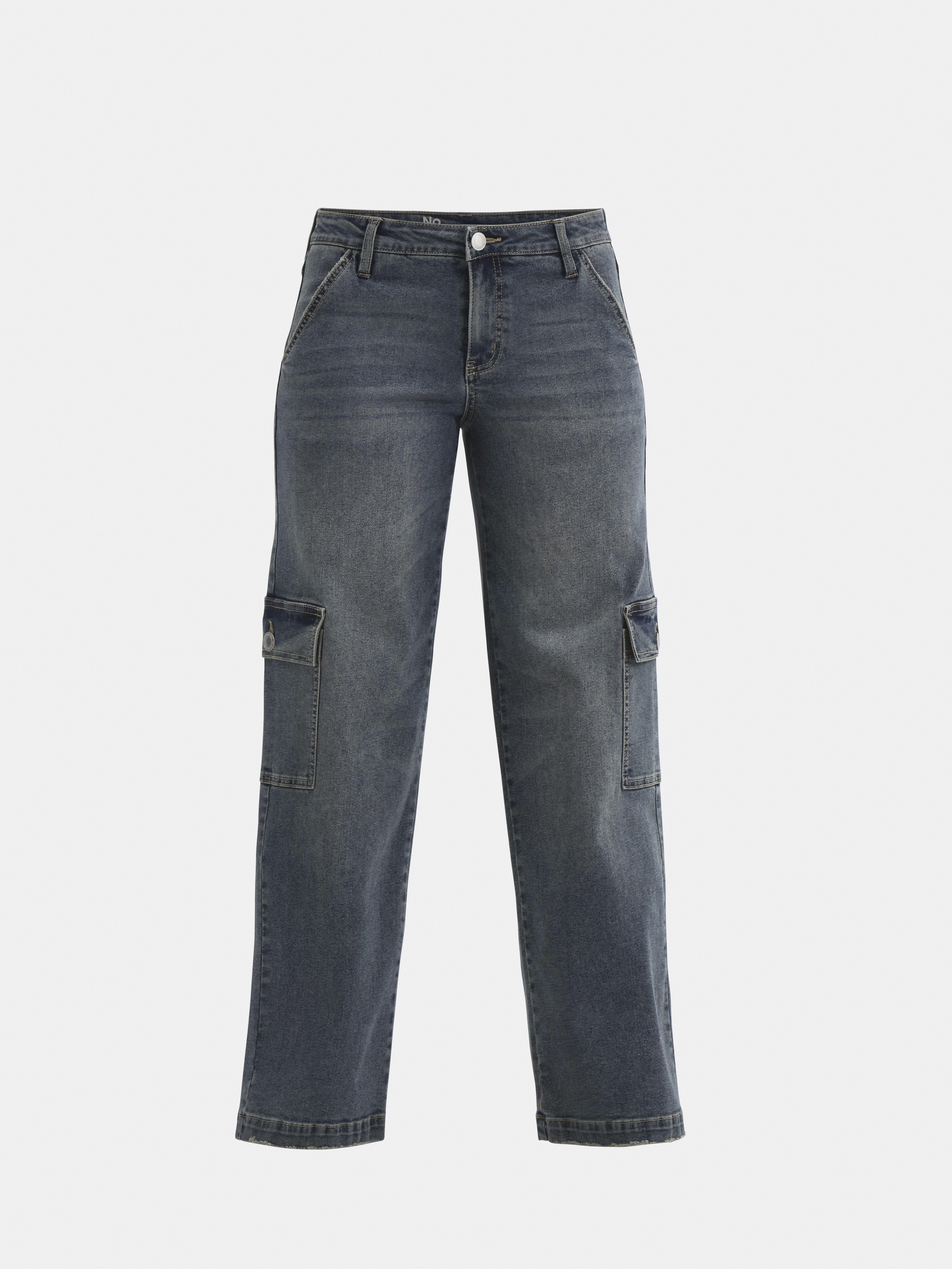 No Boundaries Cargo Slouchy Straight Leg Jeans, 32” Inseam; Women's and Women’s Plus
