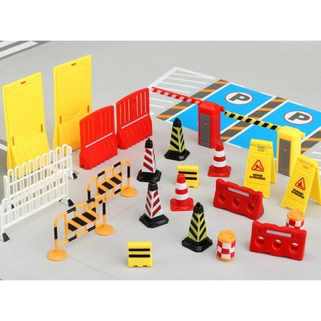 Road Signs for Kids, 33pcs Mini Traffic Signs Miniature Traffic Cones and Signs Mini Street Signs Playset Roadblocks Toys Mini Garbage Can Toy for Kids
