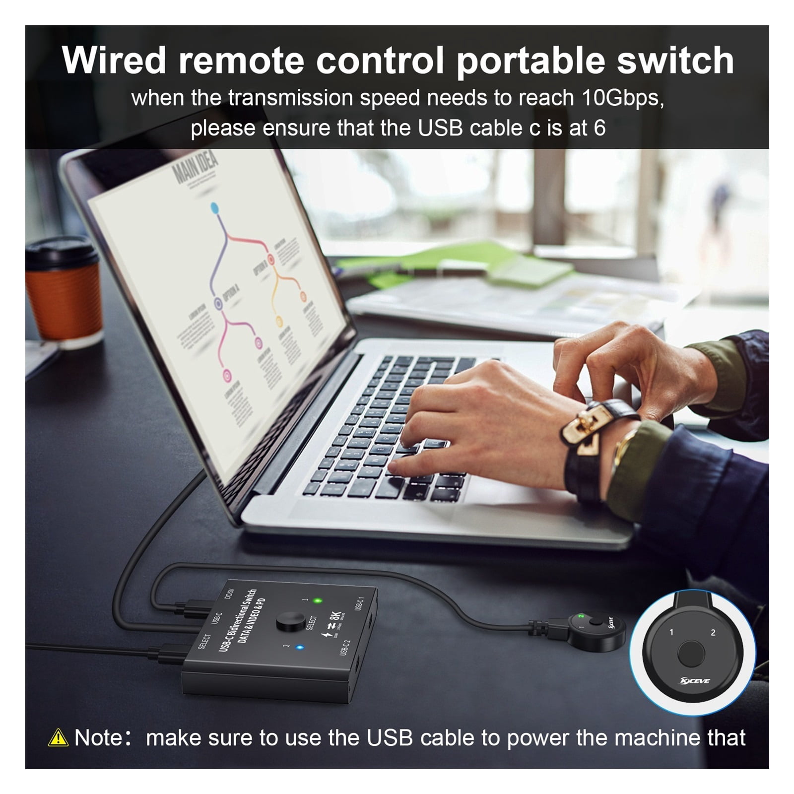 100W USB C Two-way Switcher Type-C Splitter 2x1/1x2 Bi-Direction KVM Data Video Switcher 8K For Computer Monitor Multiple Source ,Wide Compatibility
