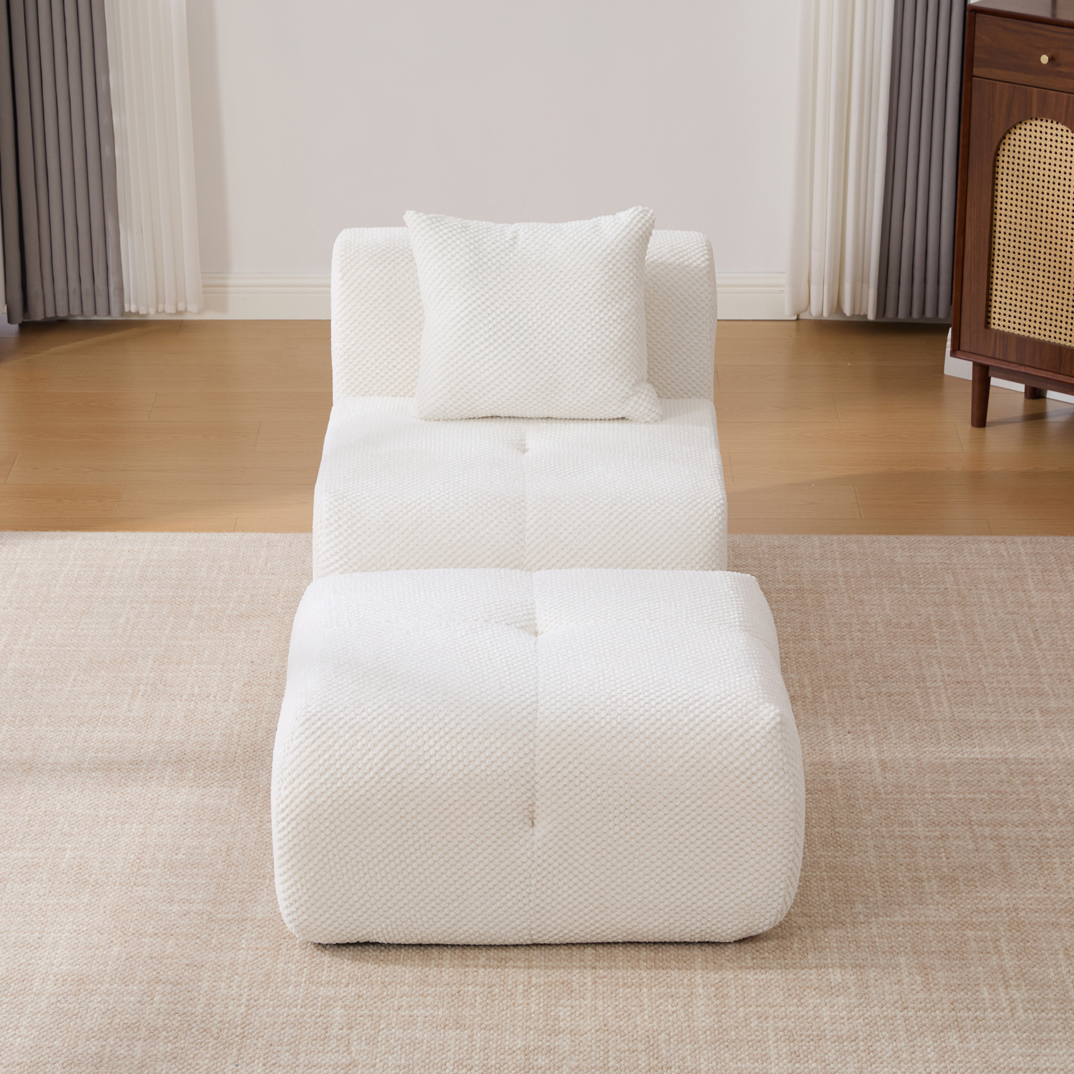 Noble House Kingston 31" Modular Cloud Accent Chair with Ottoman, Modern Fuzzy Sofa Soft Lounger with Footstool, Ivory