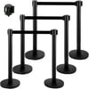 VEVOR Crowd Control Stanchion, Set of 6 Pieces Stanchion Set, Stanchion Set with 6.6 ft/2 m Black Retractable Belt, Black Crowd Control Barrier with Concrete and Metal Base – Easy Connect Assembly