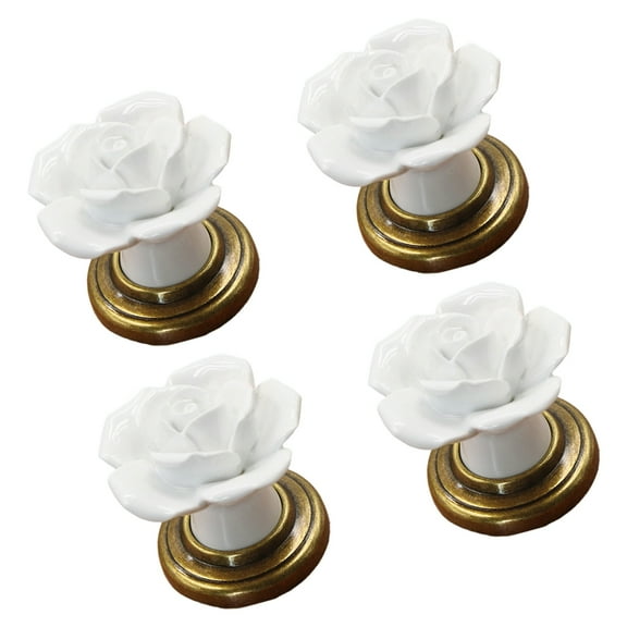 4Pieces Florals Designs Ceramics Cabinets Handles Zinc Alloy Dresser Knobs