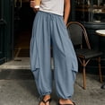 thumbnail image 5 of Womens High Rise Drawstring Elastic Waist Pants, Pockets & Adjustable Ankle Drawstring, Lounge Summer Beach Hiking Work Wear, Loose Pants | VerBelle,Blue S, 5 of 9