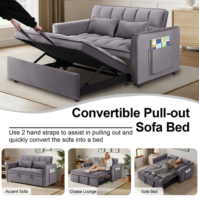 Howcool 55 Inch 3-in-1 Convertible Sleeper Sofa, Gray photo 3
