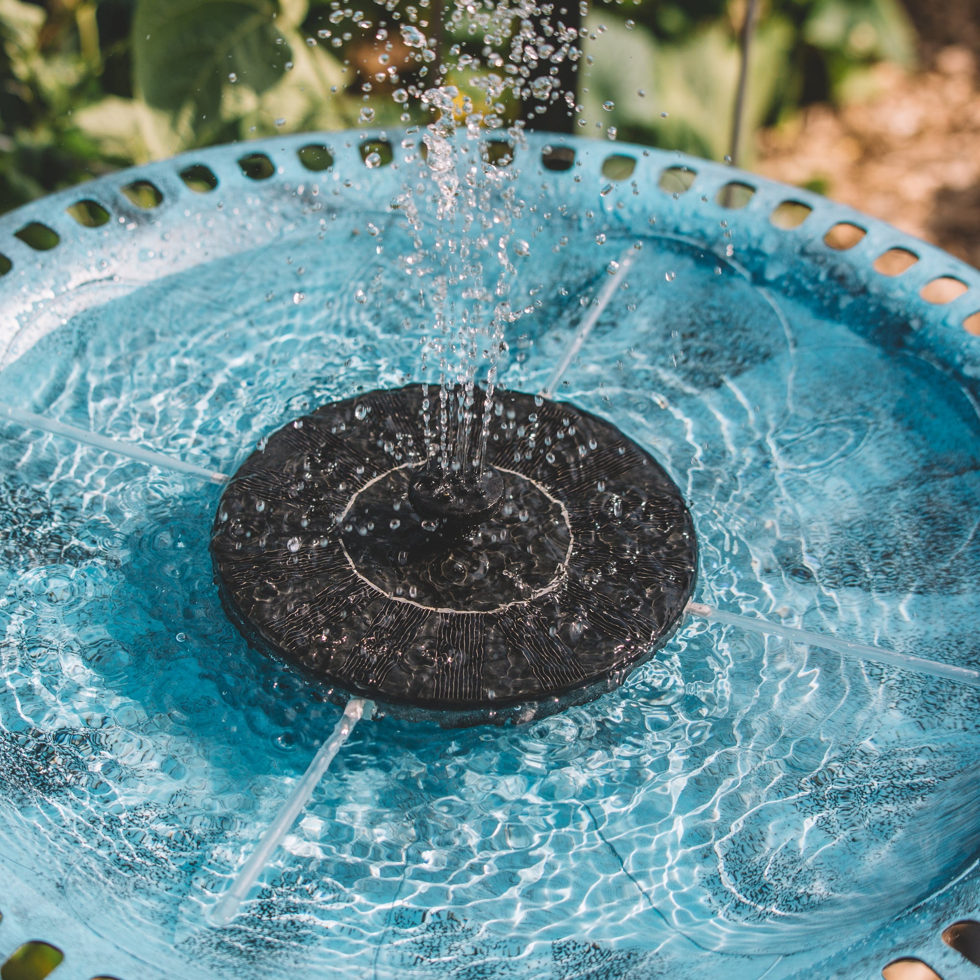 Backyard Expressions Solar Pump Outdoor Bird Bath Fountain, Antique Blue Finish