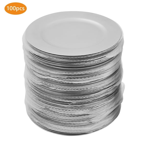 100 PCS Charger Plates Set, Round Charger Plates, Charger Plate for Wedding Party Baby Shower Silver