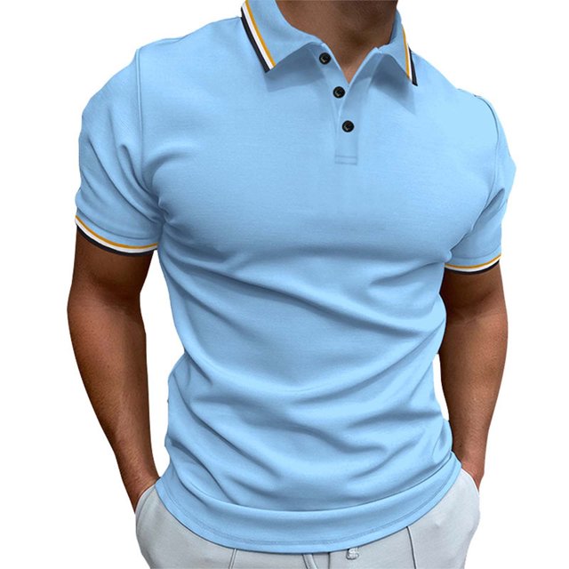 hoksml Man Golf Polos Shirt Solid Color Collared Athletic Short Sleeve Summer Fashion Leisure Versatile Button Flip Collar Comfortable Breathable Top Elastic Cuffs 2025 on Clearance